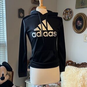 Adidas Black Hoodie with Shimmering Silver Logo